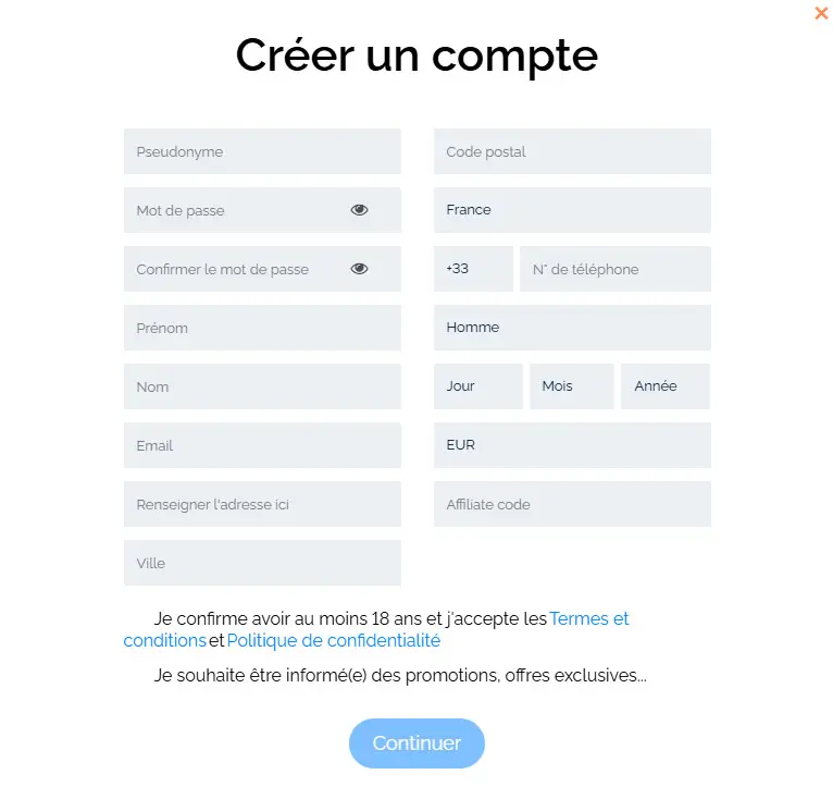 Processus d'inscription Fortune Clock Casino
